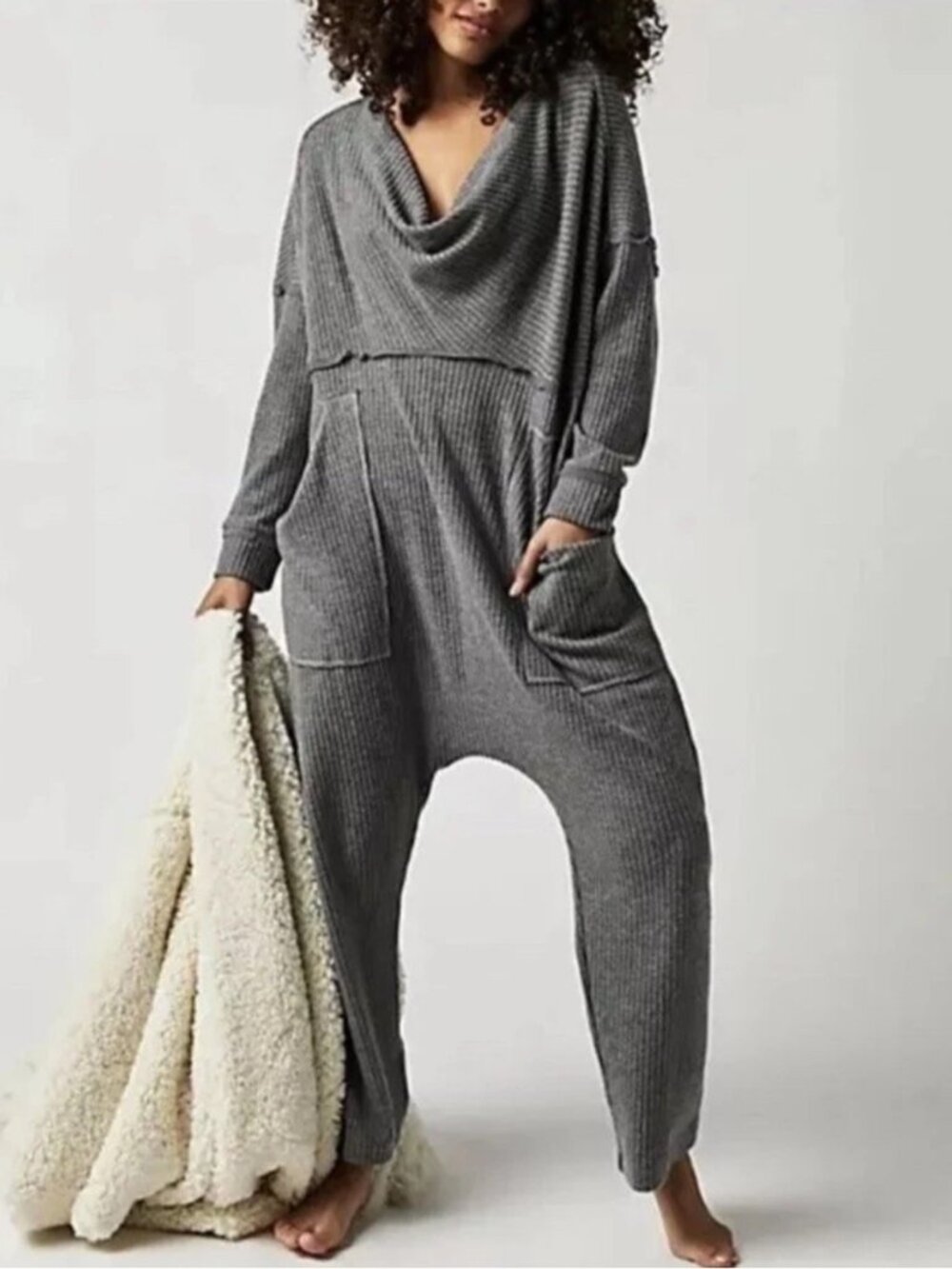 Free People Kickback Romper drop-crotch harem Jumpsuit Grey Size M Oversized